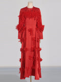 Dadizhimu Elegant Dress 2025 Spring New Splicing Feather Flower Temperament Slim Slim Dress Dress Woman