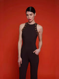 Dadizhimu Women's Clothing Jumpsuit Sleeveless High-Waisted Round Collar Slim Body Jumpsuit Trousers