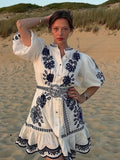 Dadizhimu Style Single Row Buckle Bubble Sleeve Skirt 2025 New Retro Embroidery Sketch Design Short Dress Women's Summer