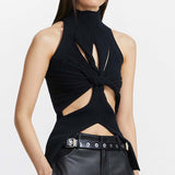 Dadizhimu Fashion Tying Tying Design 2025 New Irregular Swing Sleeveless High-Collar Knitting Vest