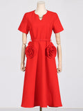 Dadizhimu Wind V-Neck Waist-Skinny Dress 2025 New Niche Design Sense Splicing Three-Dimensional Flower Dress Woman