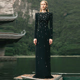 Dadizhimu Star Temperament Elegant Heavy Industry Nails And Studded Long Sleeve Dress With Long Sleeve Dress