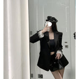 Dadizhimu And Winter New Designer Design With Diamond-Studded Temperament Sexy V Waist Blazer Top Woman