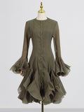 Dadizhimu Lotus Leaf-Side Dress Women's Summer 2025 New Fashion High-Necked Long-Sleeve High-End High-End High-End Mid-Sleeve Mid-Sleeve Dress