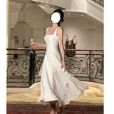 Dadizhimu White Sling Dress Woman's New Niche Design Ballet Long Skirt Banquet Evening Dress Dress