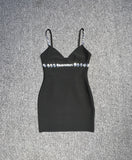Dadizhimu Quality Sexy Sling V-Neck Diamond Banded Dress Heavy Industry Babes Dating Little Black Dress